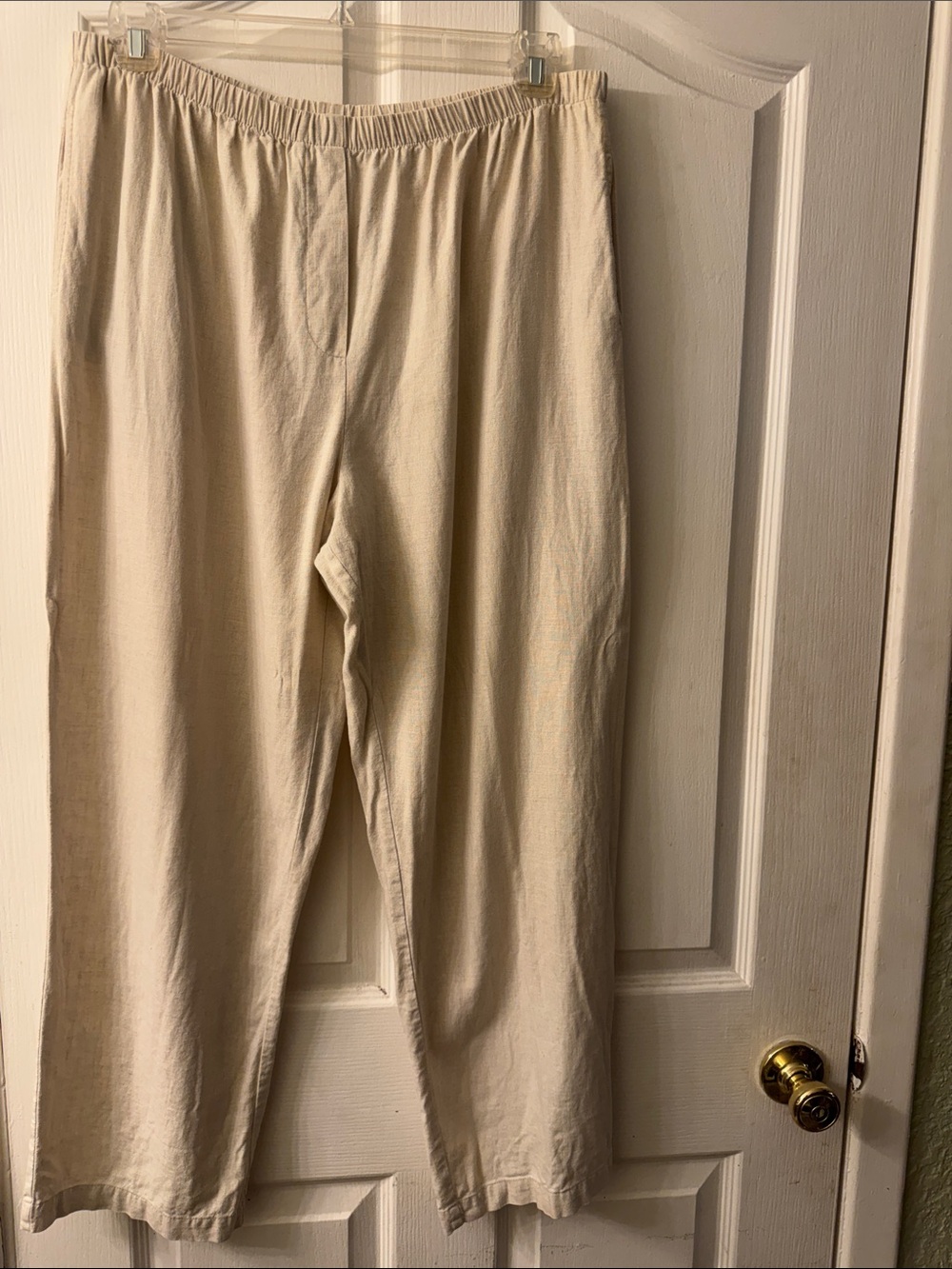 Kathie Lee Collection Women's Light Beige Elastic-Waist crepe linen pants size l